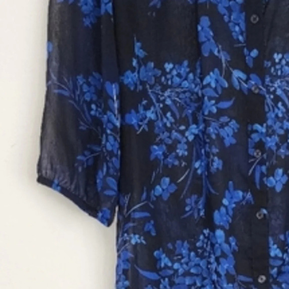 Express Brand Women's Sheer Overlay Dress Blue & Black Print Button-down Size L - Picture 4 of 6